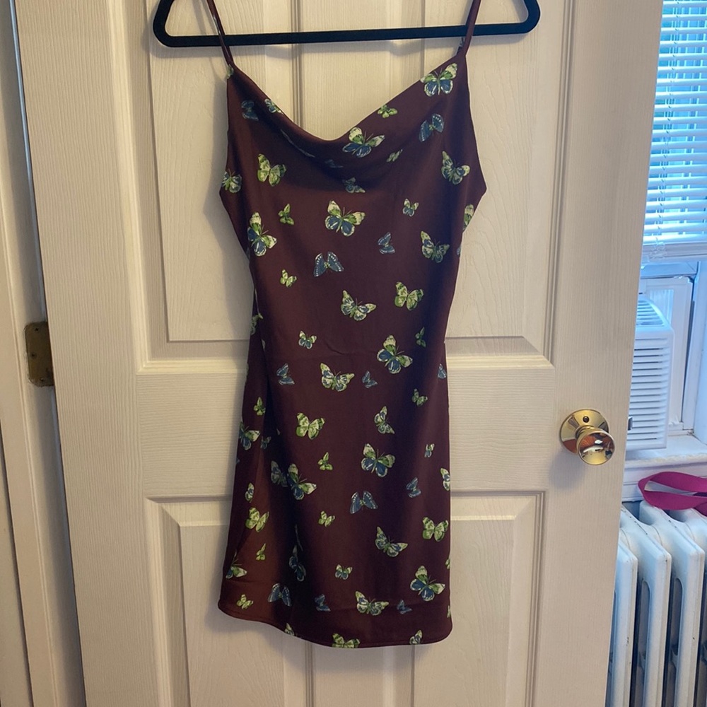 Brown butterfly mini dress